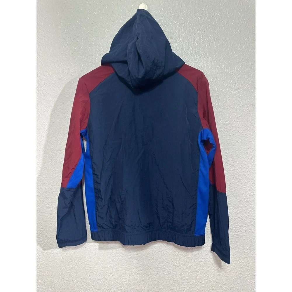 Russell Boys XL 14-16 Windbreaker Jacket Navy Blue Burgundy Zip Hooded